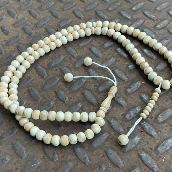 Handmade Tasbeeh Prayer Beads Tan Real Wood Beads Muslim Tasbeh Islamic - Picture 8 of 9